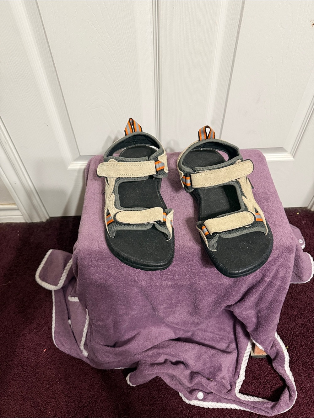 OP Beige and Black Mens Adjustable Outdoor Sandals with Orange Accents NWOT